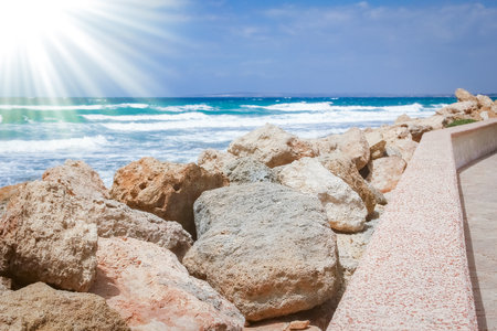 beautiful beach with waves in the nature of the backgroundの写真素材
