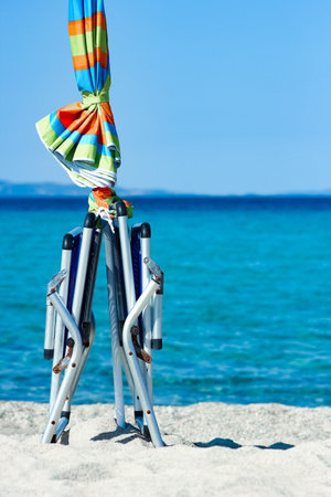 sun loungers by the sea in nature weekend travelの写真素材
