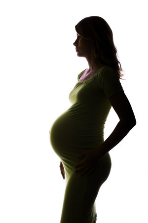 silhouette of  Pregnant woman on a white background concept hopeの写真素材