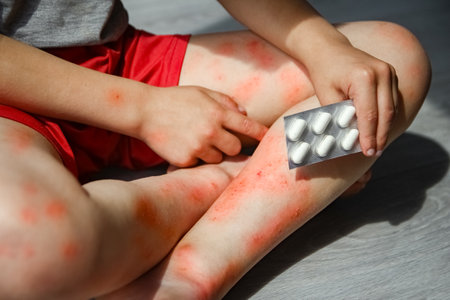 atopic dermatitis on the legs of a child treatmentの写真素材