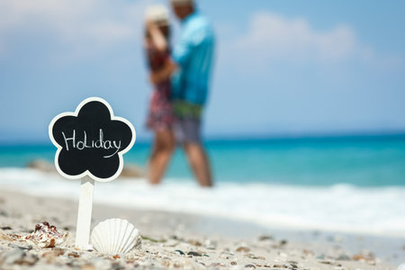 Happy couple at the seaside vacation travel weekendの写真素材