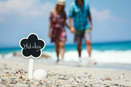 Happy couple at the seaside vacation travel weekendの写真素材