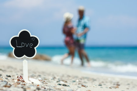 Happy couple at the seaside vacation travel weekendの写真素材