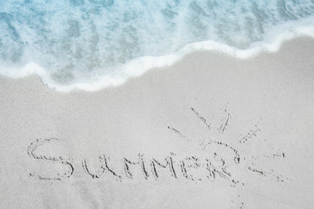 Beautiful sea and sand on the shore vacation travel backgroundの写真素材