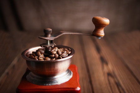 coffee grinder and coffee backgroundの写真素材