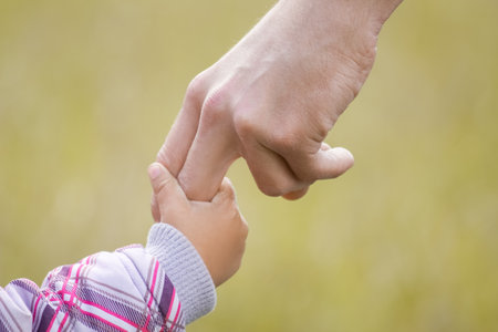 hands Happy parents and child outdoors in the parkの写真素材
