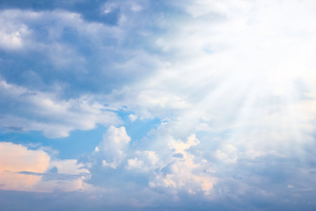 blue sky white clouds on nature summer weather backgroundの写真素材