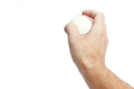beautiful in the hands of a baseball on a white background myachの写真素材