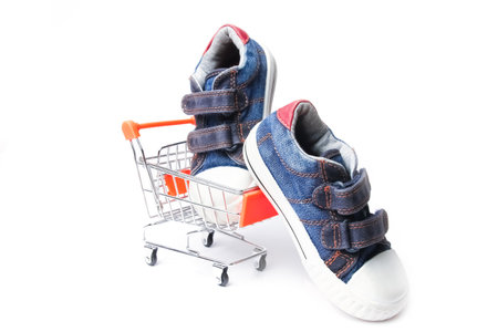 stylish ply basket store with shoes on a white backgroundの写真素材
