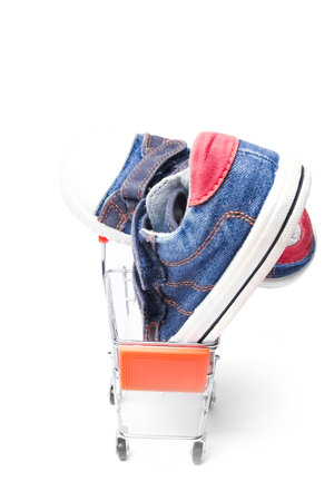 stylish ply basket store with shoes on a white backgroundの写真素材