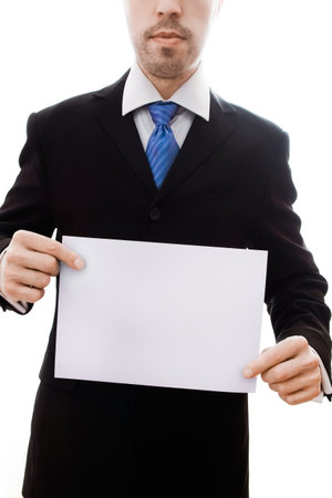 man advertising on a white backgroundの写真素材