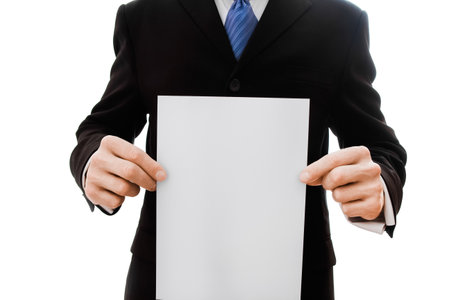 man advertising on a white backgroundの写真素材