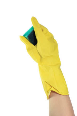 hands in gloves washing dishesの写真素材