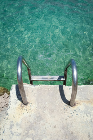 beautiful stairway in the sea on nature backgroundの写真素材