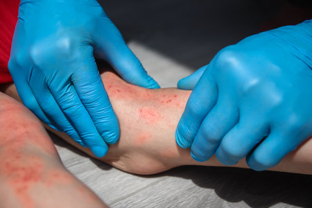 atopic dermatitis on the legs of a child treatmentの写真素材