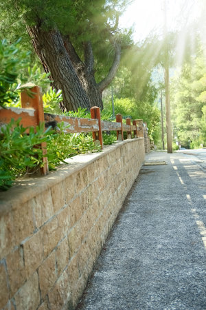 beautiful fence in the park on nature backgroundの写真素材
