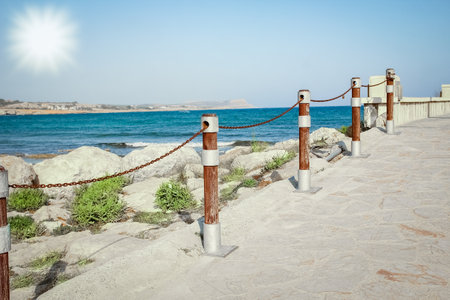 fence by the sea in the nature of the ocean travelの写真素材
