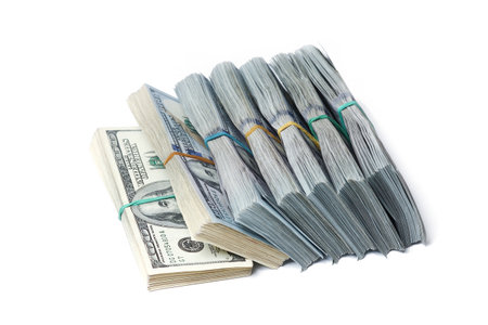dollars in bundles on white background concept of business in pandemicの写真素材
