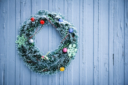 winter wreath on the door background