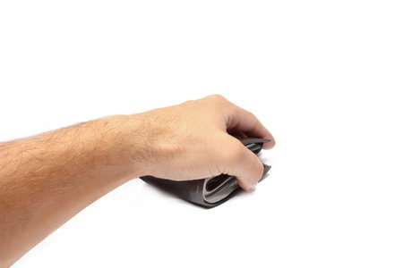 Money in your wallet and hands on a white background