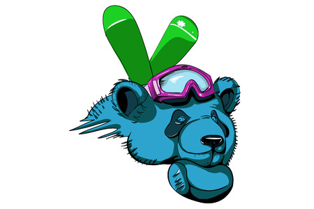 Detailed illustration of panda with skis and goggles, no gradients used, no blends used, no transparency used, illustration is expanded and easy to edit by global swatches のイラスト素材