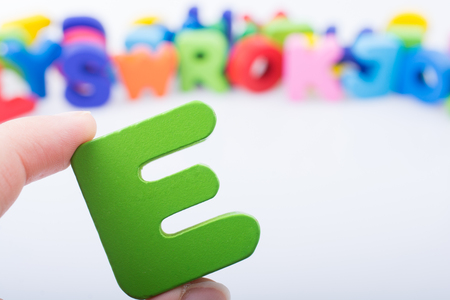 E Letter cubes of Alphabet made of woodの写真素材