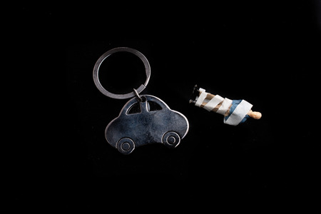 Little metal car model on black backgroundの写真素材