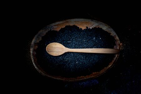 Nigella sativa Black Cumin kalonji seeds (kalonji) in viewの写真素材