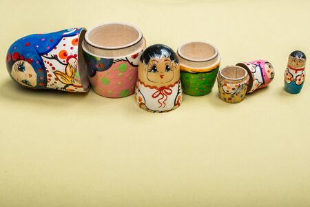 Russian Traditional Matrioshka  on yellow backgroundの写真素材