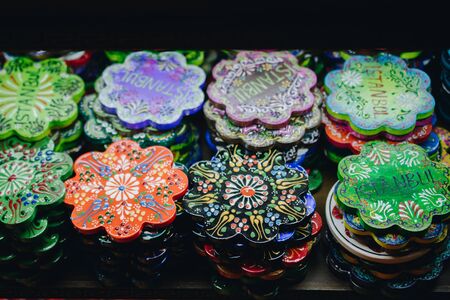 Souvenir and gift ceramic plates in Ottoman style and art patternsの写真素材