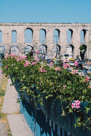 Historical aquedect in Fatih, Istanbul in the viewの写真素材