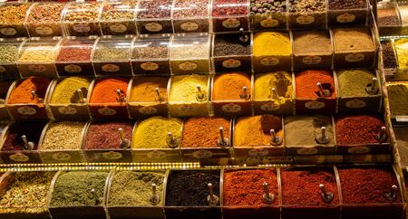 Oriental  colorful spices in a traditional Turkish Spice Bazaar
