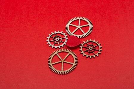 Industrial composition. Men with cogwheel gears