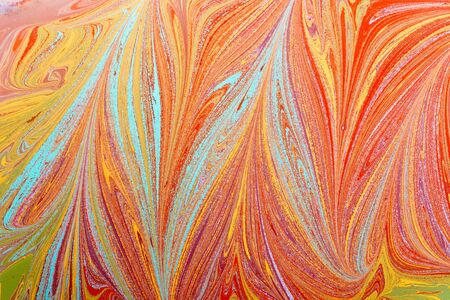 Beautiful abstract art of Ebru marbling painting techniques on water with acrylic paintsの写真素材