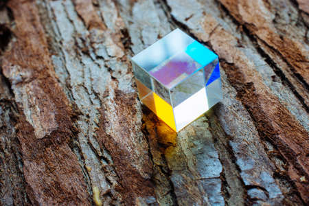 Optical glass cube Light dispersion,spectrum. Physics optics ray refractionsの写真素材