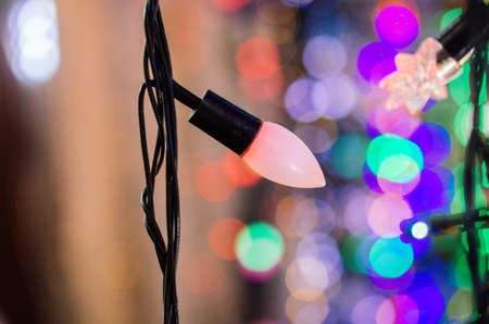 Colorful Christmas lights and party lights in viev
