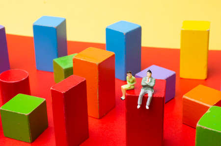 Different color and shape wooden toy building blocksの写真素材
