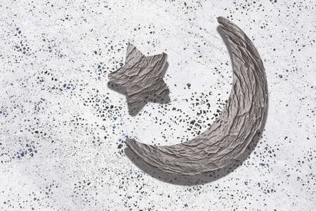 Crescent moon and star. Holy month Ramadan Kareem. Eid Mubarakの写真素材