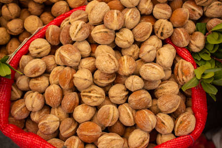 Whole walnuts background. Healthy organic food concept