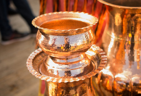 Taditional Ottoman Turkish style metal bowl in viewの写真素材