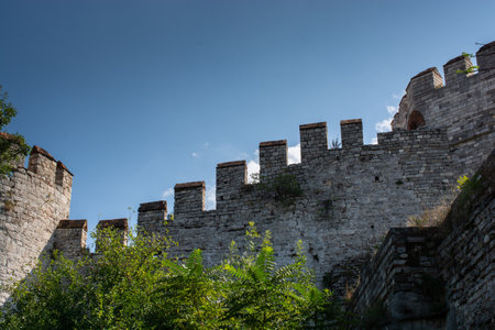 The ancient city walls of Constantinople in Istanbul, Turkey