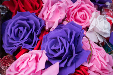 Floral art made of colorful artificial roses  in viewの写真素材
