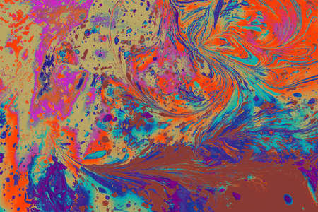Beautiful abstract art of Ebru marbling painting techniques on water with acrylic paints
