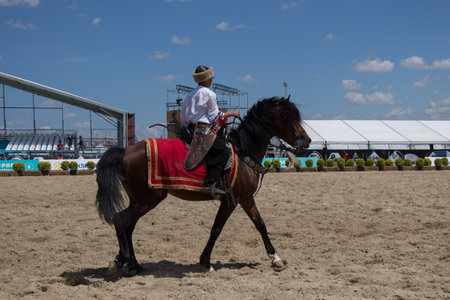 Horseman archer  riding in ethnic clothes on horsebackのeditorial素材