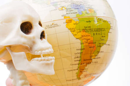 the earth in a skeleton handの写真素材