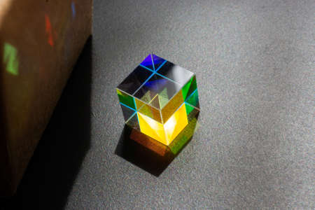 Optical glass cube Light dispersion,spectrum. Physics optics ray refractions