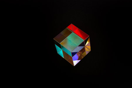 Optical glass cube Light dispersion,spectrum. Physics optics ray refractionsの写真素材