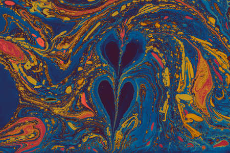 Beautiful abstract art of Ebru marbling painting techniques on water with paintsの写真素材