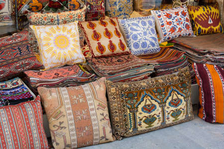 Ottoman style embroidered pillowcases for sale at local street marketの写真素材