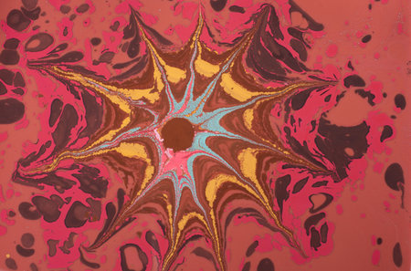 Beautiful abstract art of Ebru marbling painting techniques on water with paintsの写真素材